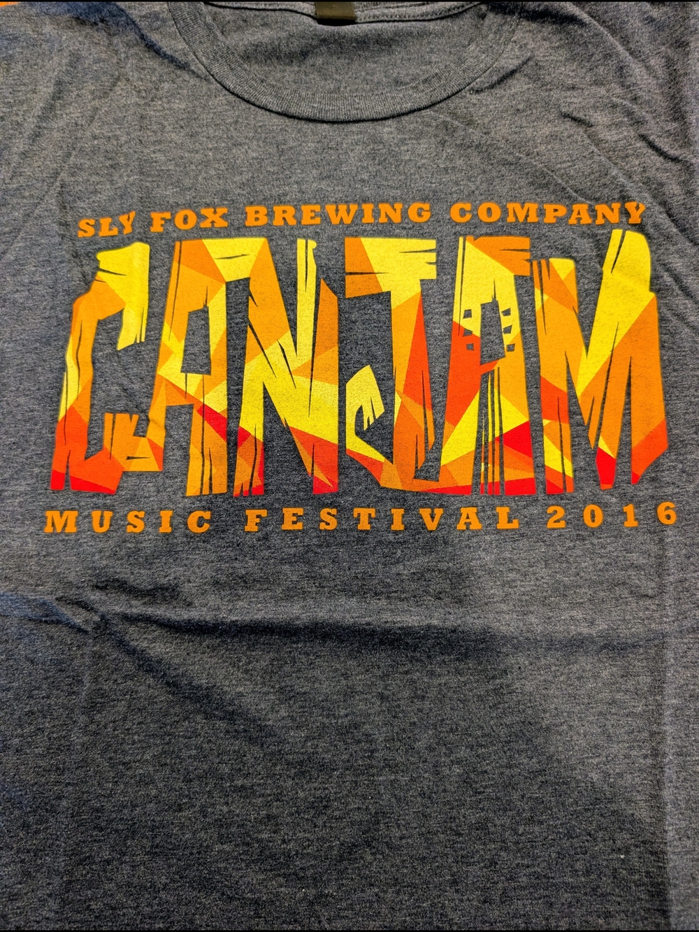 Sly Fox Brewing Co 2016 Can Jam Graphic Tee with Yellow and Orange Print XL